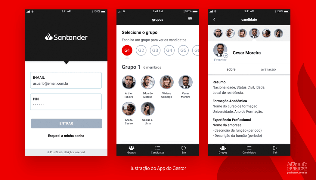 Imagem ilustrativa do app do gestor Santander criado pela PushStart